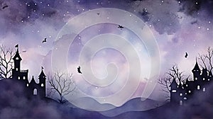 Watercolour Style Spooky Halloween Purple Night Sky Background