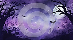 Watercolour Style Spooky Halloween Purple Night Sky Background