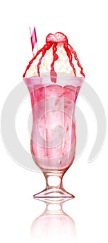 Watercolour sweet strawberry milkshake hand drawn illustration