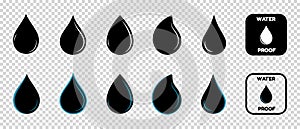 Waterdrop Icon Set - Flat Vector Illustrations Isolated On Transparent Background