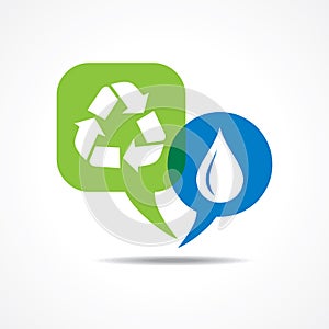 Waterdrop and recycle icon in message bubble