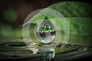 Waterdrop. Water Drop Leaf Environmental Conservation Balance Green Nature Generative AI