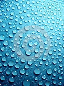 Waterdrops on blue photo