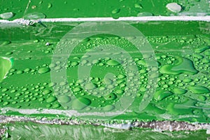 Waterdrops on green background with white strips