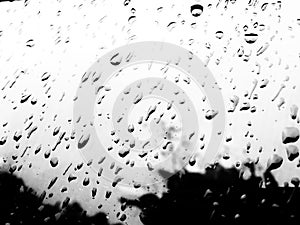 Waterdrops on the side window of the car
