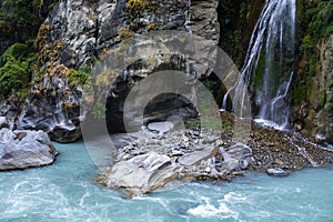 Waterfall on Annapurna Circuit Trekking, Nepal, landscape photo