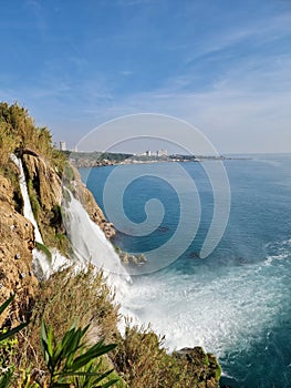Waterfall, Antalya, Turkiye, blue sky, blue water, beautiful nature photo