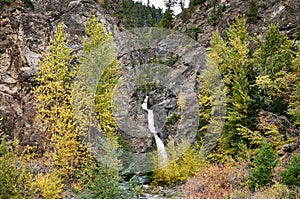 Waterfall in the autumn forest.