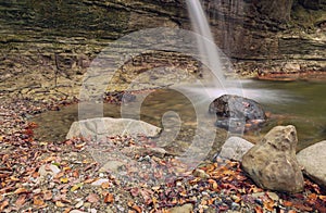 Waterfall. Autumn. Leaves. Forest. Water. Stone