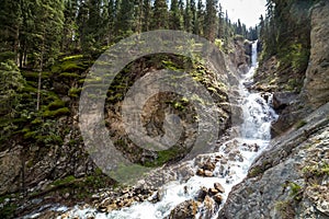 Waterfall Barskon in mountains of Tien Shan