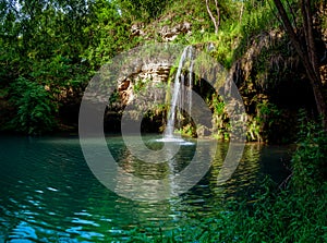 Waterfall and a beautiful lagoon lake for relaxing in the summer