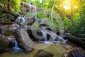Waterfall beautiful in rain forest at Soo Da Cave Roi et Thailand