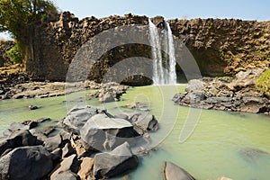 Waterfall at the Blue Nile river in dry season in Bahir Dar, Ethiopia.
