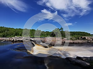 Waterfall Blue sky clouds streaming water