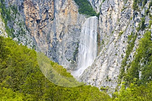 Waterfall Boka near Soca river in Slovenia