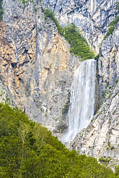 Waterfall Boka near Soca river in Slovenia