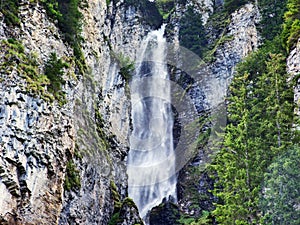 Waterfall at the Bracherbach stream in the Braunwald forest