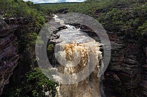 Waterfall in the brazilian cerrado brazilian savannah in the region of Chapada Diamantina National Park, Bahia, Brazil. photo