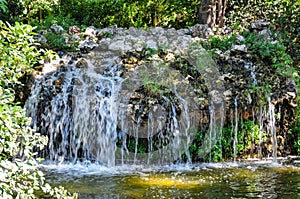Waterfall in Buen Retiro park of Madrid, Spain
