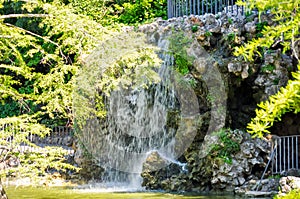 Waterfall in Buen Retiro park, Madrid, Spain