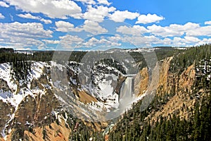 The waterfall called Lower Falls and the Grand Canyon of the Yellowstone National Park, USA