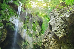 Waterfall into the canyon forest