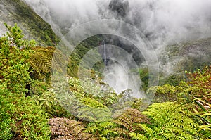 Waterfall of canyon Trou de Fer at island La Reunion photo