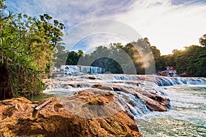 Waterfall cascade of Agua Azul in Chiapas, Mexico, Yucatan peninsula