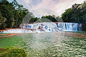 Waterfall cascade of Agua Azul in Chiapas, Mexico, Yucatan peninsula