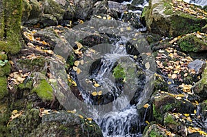 Waterfall cascade of mountain stream in the Lakatnik rock