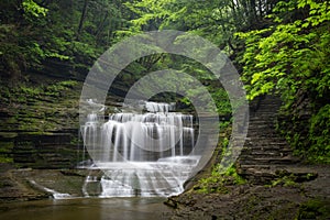 Waterfall Cascades Through Buttermilk Falls State Park, Ithaca, New York, United States of America