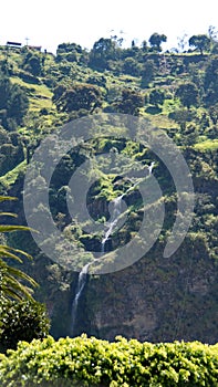 Waterfall cascading down a mountain