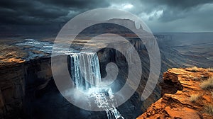 Waterfall cascading over desert cliffs