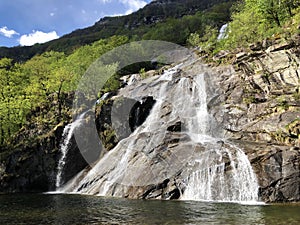 Waterfall Cascata delle Sponde or Wasserfall Cascata delle Sponde, Riveo The Maggia Valley or Valle Maggia or Maggiatal photo