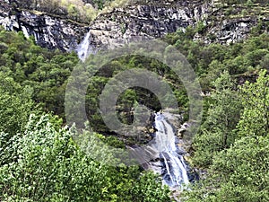 Waterfall Cascata delle Sponde or Wasserfall Cascata delle Sponde, Riveo The Maggia Valley or Valle Maggia or Maggiatal photo