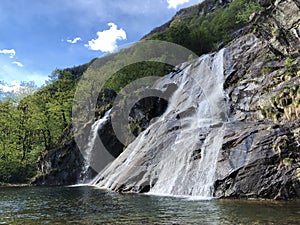 Waterfall Cascata delle Sponde or Wasserfall Cascata delle Sponde, Riveo The Maggia Valley or Valle Maggia or Maggiatal photo