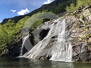 Waterfall Cascata delle Sponde or Wasserfall Cascata delle Sponde, Riveo The Maggia Valley or Valle Maggia or Maggiatal photo