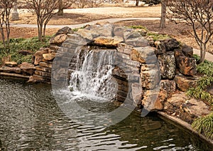 Waterfall at the Centennial Land Run Monument, a city park in Oklahoma City, Oklahoma.