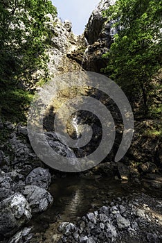 Waterfall Cervene piesky in Prosiecka valley, Slovakia