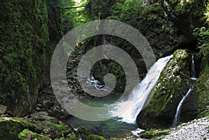 Waterfall in Cheile Galbenei in Bihor carst mountains in Apuseni in Romania