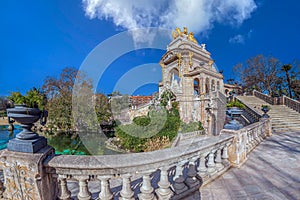 Waterfall of the Ciudadela Park, Barcelona, Catalonia, Spain