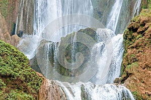 Waterfall close up water drops on rock