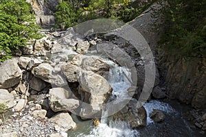 Waterfall in Clue de Barles. canyon  of Bes river near Digne les bains i