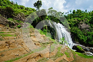 Waterfall, countryside landscape in a village in Cianjur, Java, Indonesia