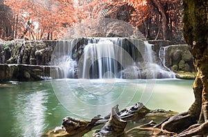 Waterfall deep forest autumn season
