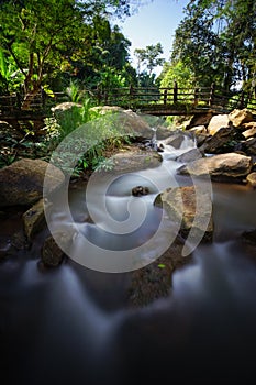 Waterfall in deep forest blue tone