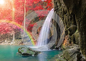 Waterfall in Deep forest at Erawan waterfall National Park