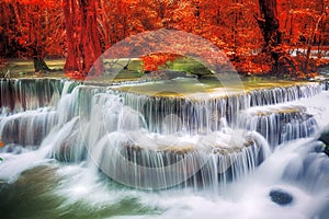 Waterfall in deep forest at huay mae ka min