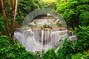 Waterfall in deep rain forest jungle Huay Mae Kamin Waterfall