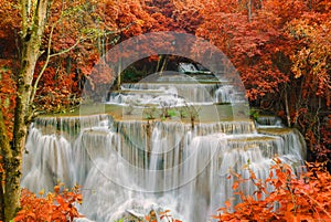 Waterfall in deep rain forest jungle (Huay Mae Kamin Waterfall)